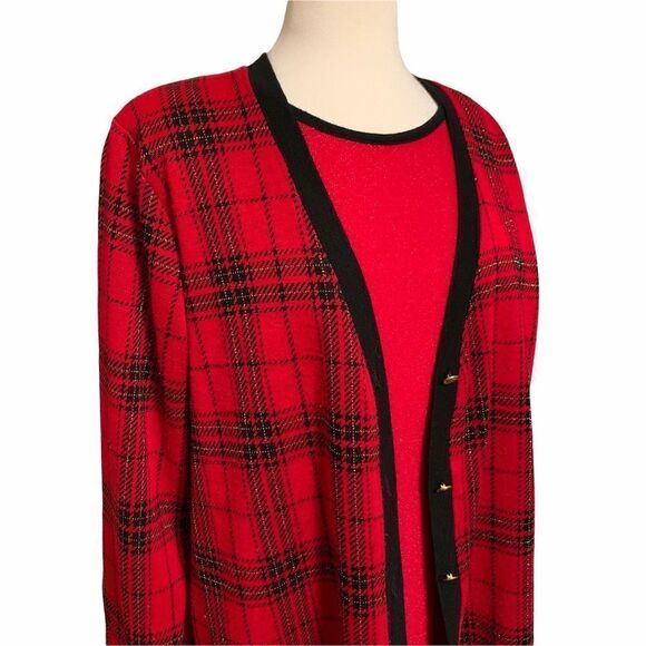 Cathy Daniels red and black plaid with metallic threads with shell attached Lg - Picture 6 of 7